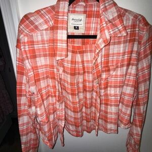 American Eagle Vibrant Orange Plaid Shirt